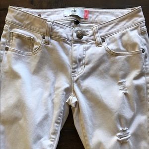 CAbi Beige Denim Distressed Slim Boyfriend Jeans